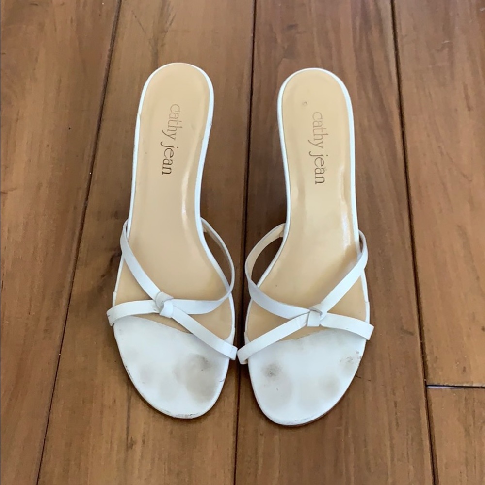 Cathy Jean white 2in heel sandals
